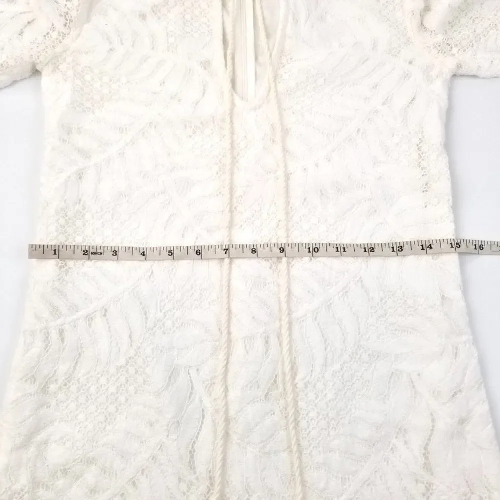 LOVERS + FRIENDS White Lace Tassel Tie Long Sleeve Boho Mini Dress Minimal 9XS